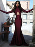 Burgundy Mermaid Long Sleeves Satin Prom Dress LBQ0405